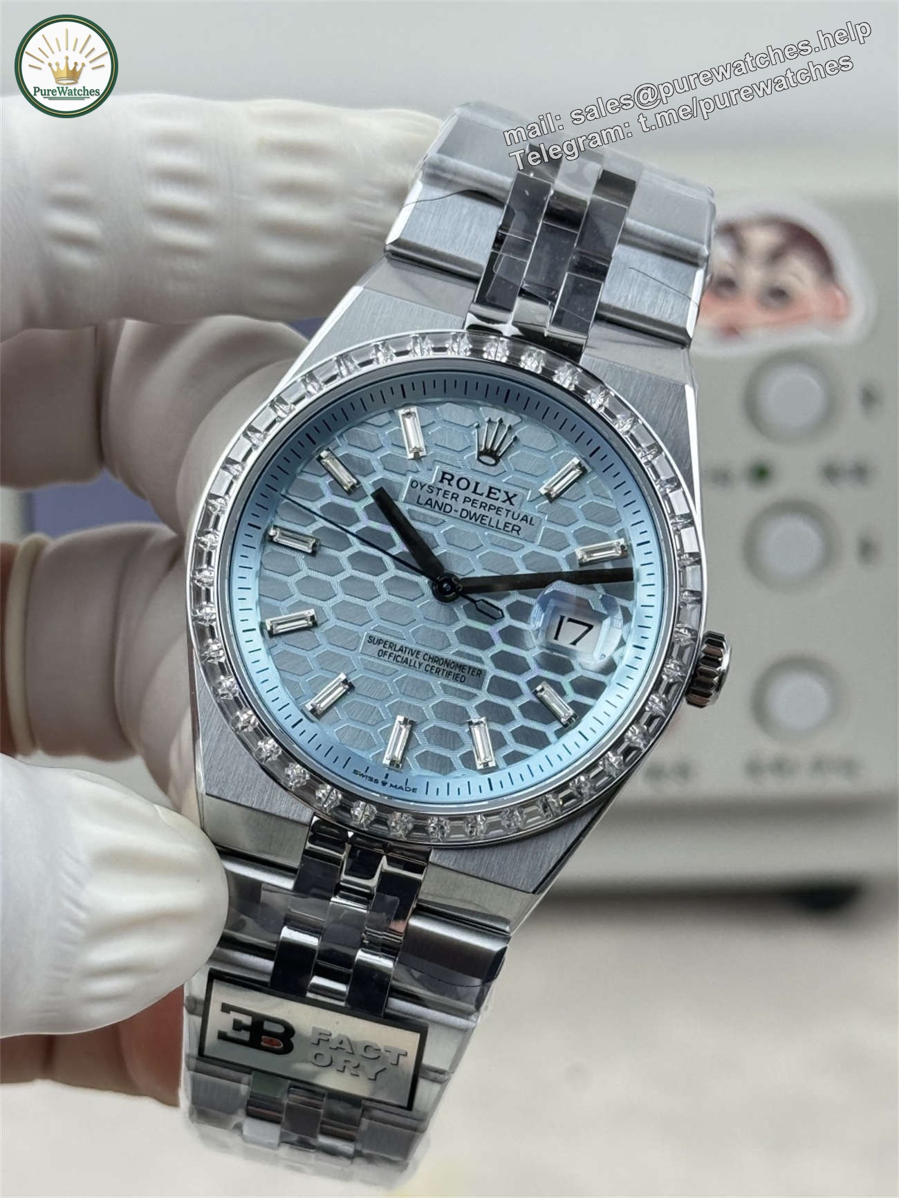 3B Factory Rolex Land-Dweller 127386TBR-0001 Replica ?C Platinum Look, Diamond Bezel & 163g Full Weight - Image 5