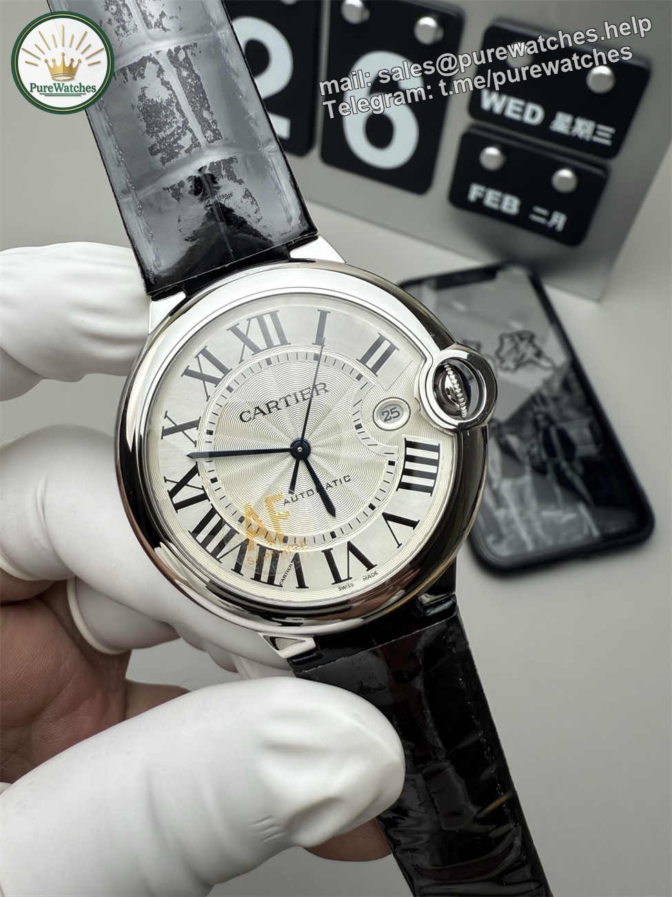 AF Factory Cartier Ballon Bleu 42mm Leather Strap Replica – Automatic Date - Image 2
