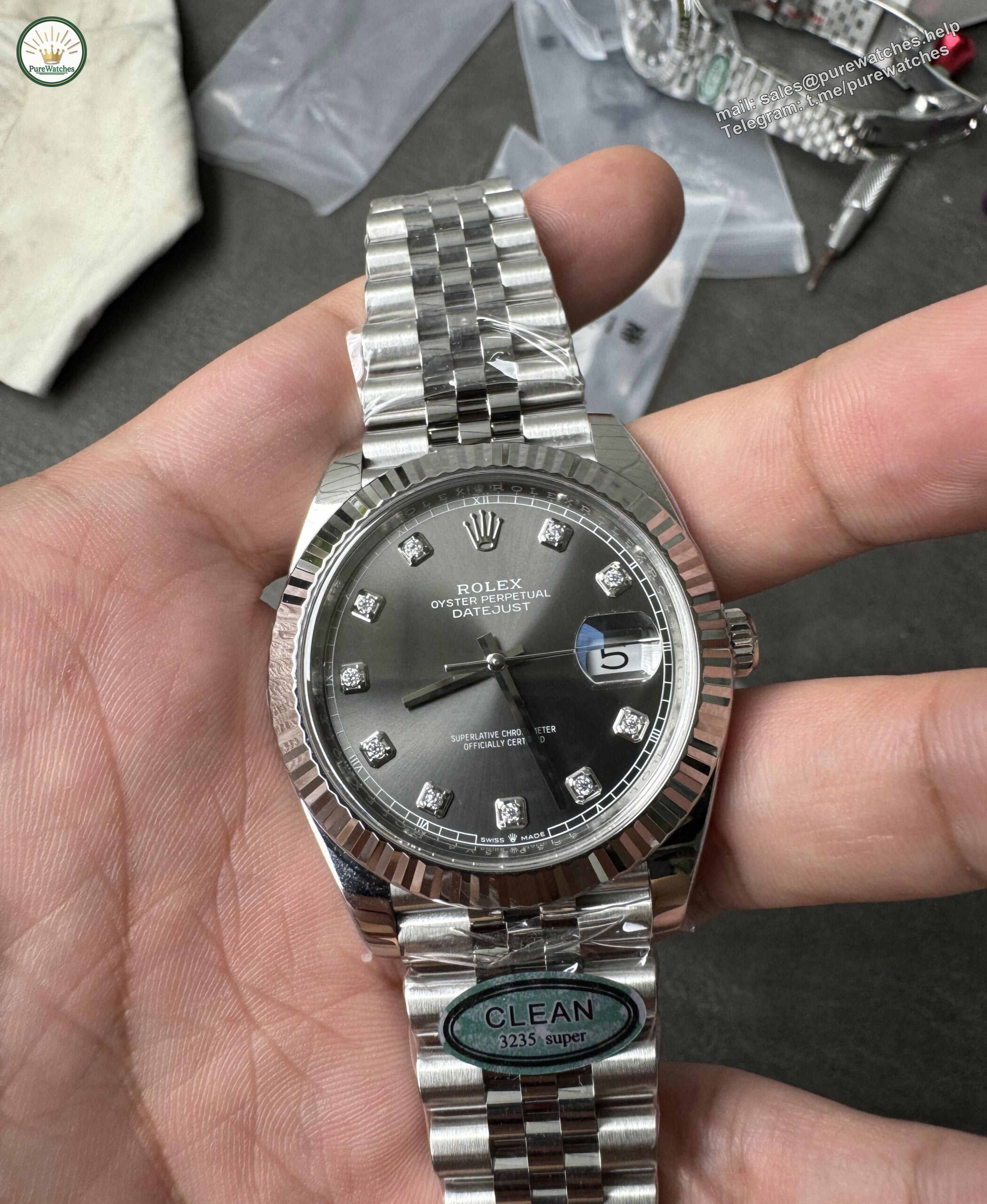 Clean Factory Datejust 126334 Grey Diamond Dial – Rolex Datejust Super Clone 41mm - Image 3
