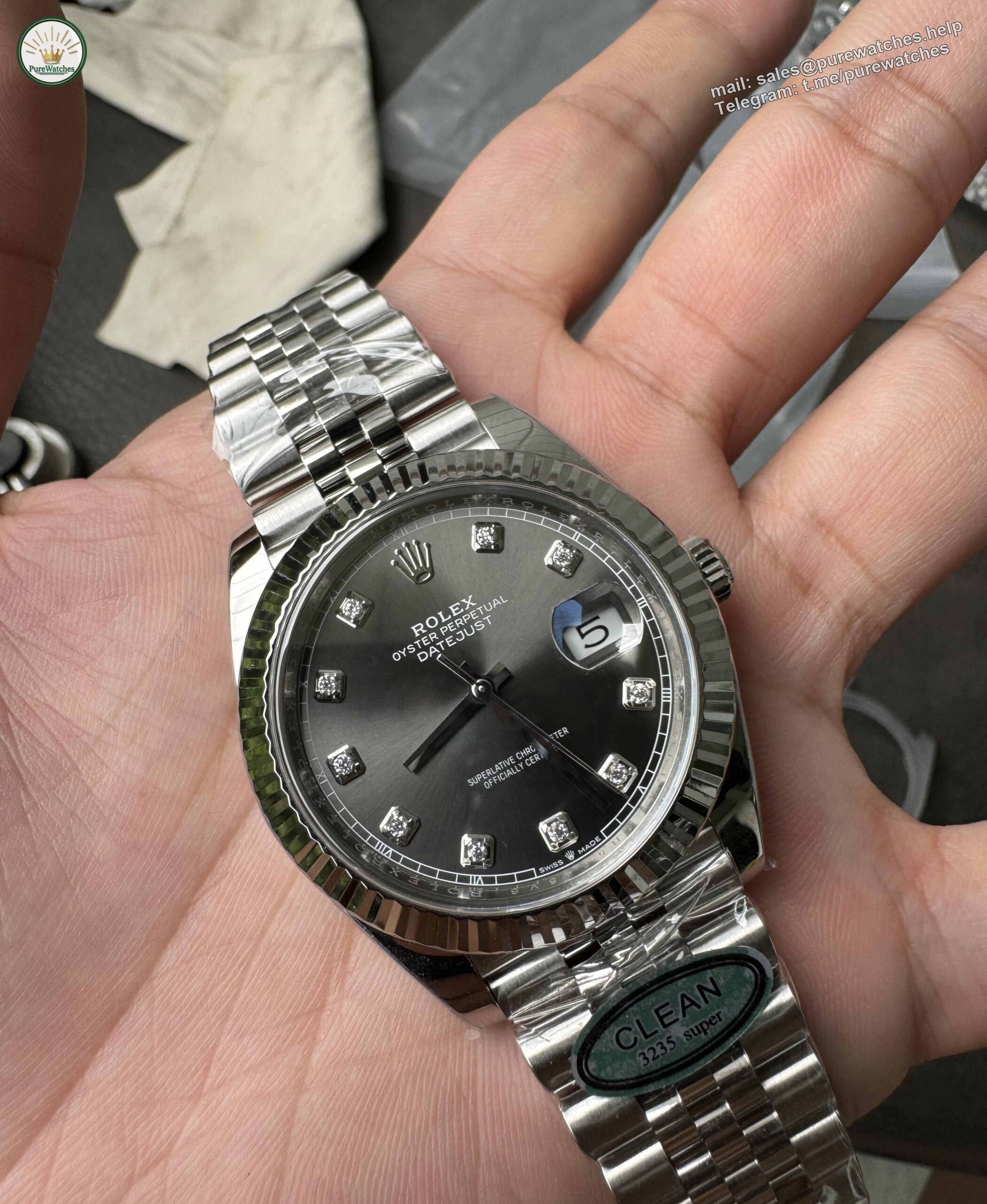 Clean Factory Datejust 126334 Grey Diamond Dial – Rolex Datejust Super Clone 41mm - Image 2