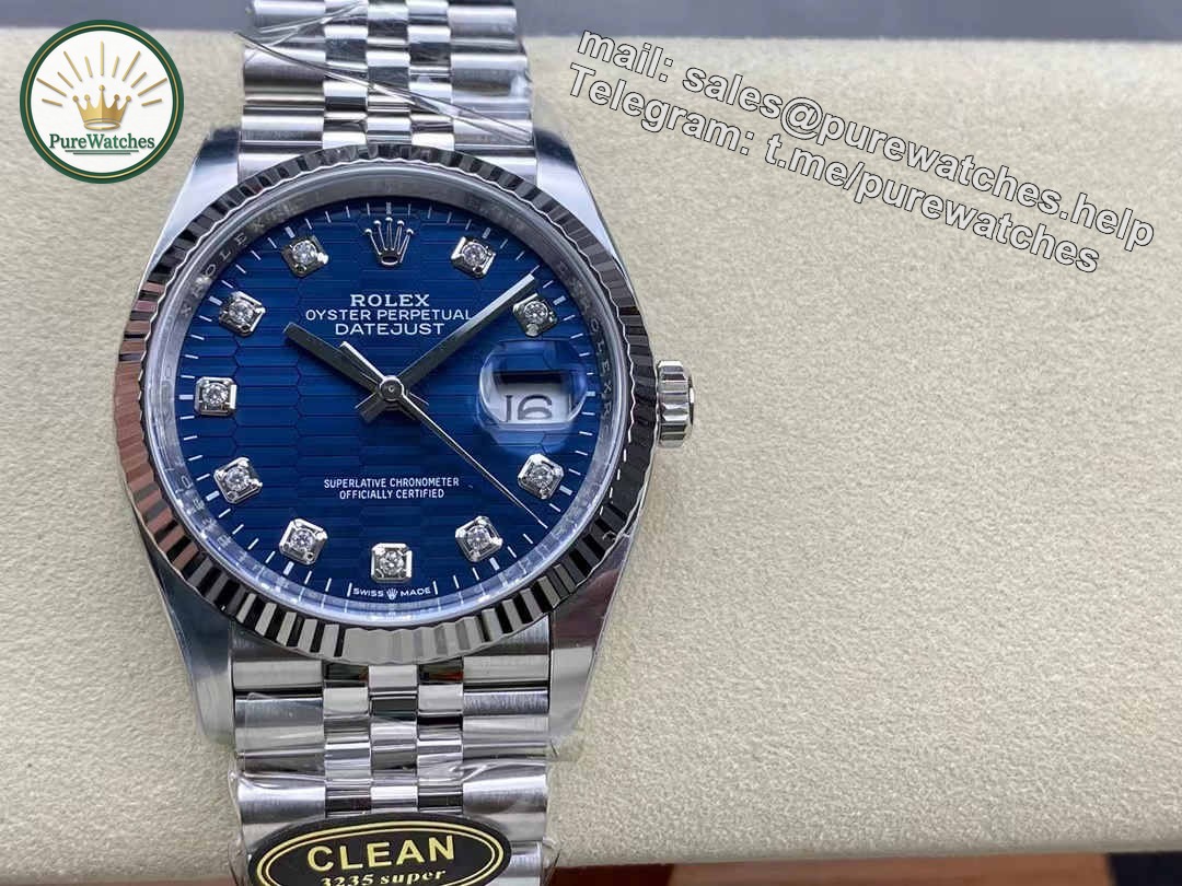 Clean Factory Datejust 36 126234 – Blue Tapestry Dial with Super Clone 3235