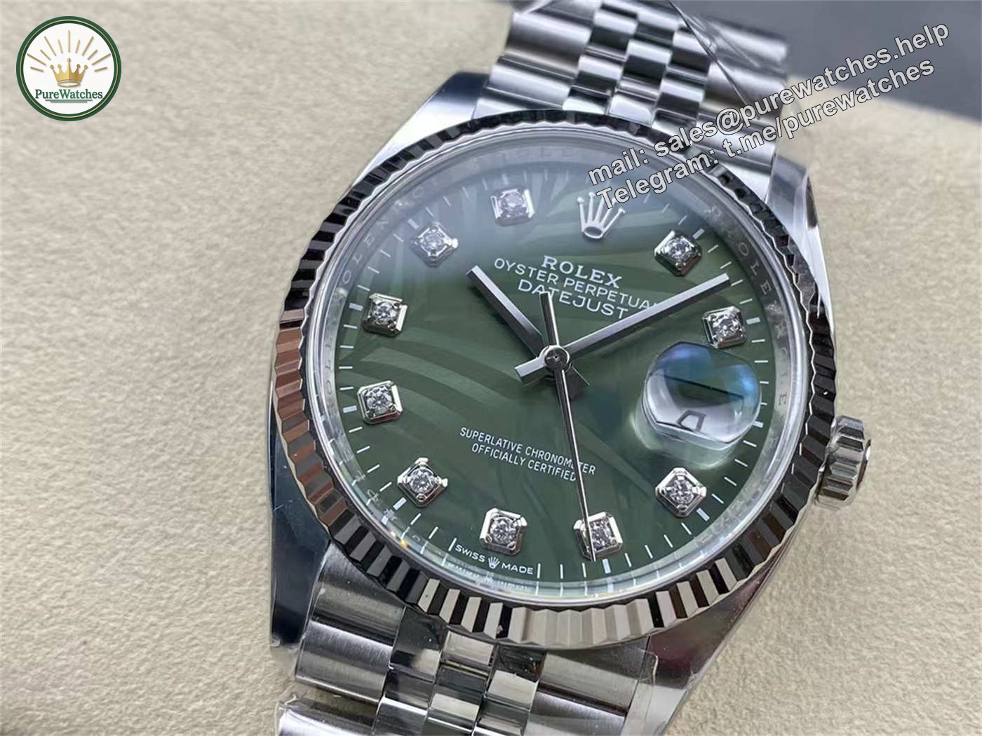 Clean Factory Datejust 36 Palm Motif Dial (Green) – VR3235 Movement - Image 6