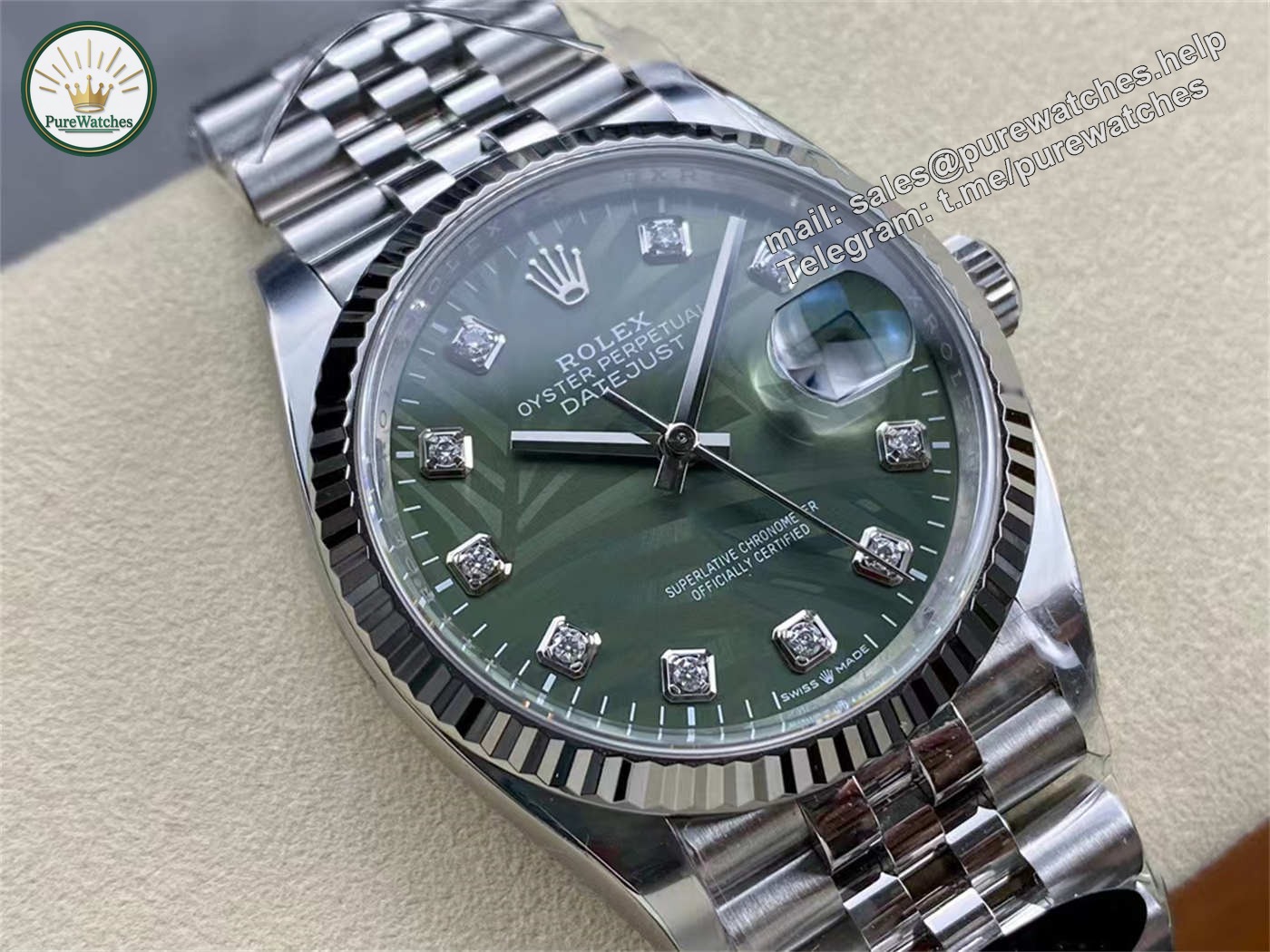 Clean Factory Datejust 36 Palm Motif Dial (Green) – VR3235 Movement - Image 3