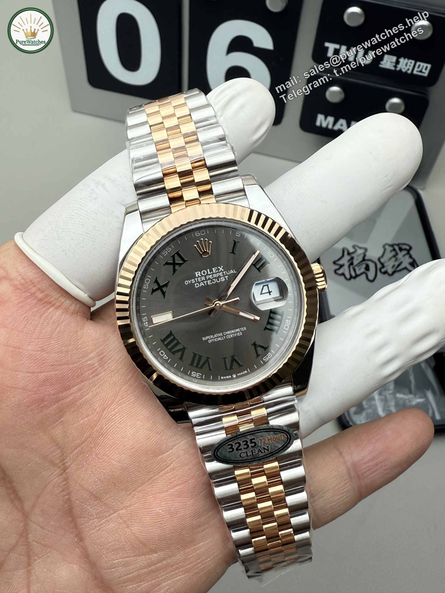 Clean Factory Datejust 41 126333 Rose Gold & Steel Green Roman Dial Super Clone 3235 - Image 5