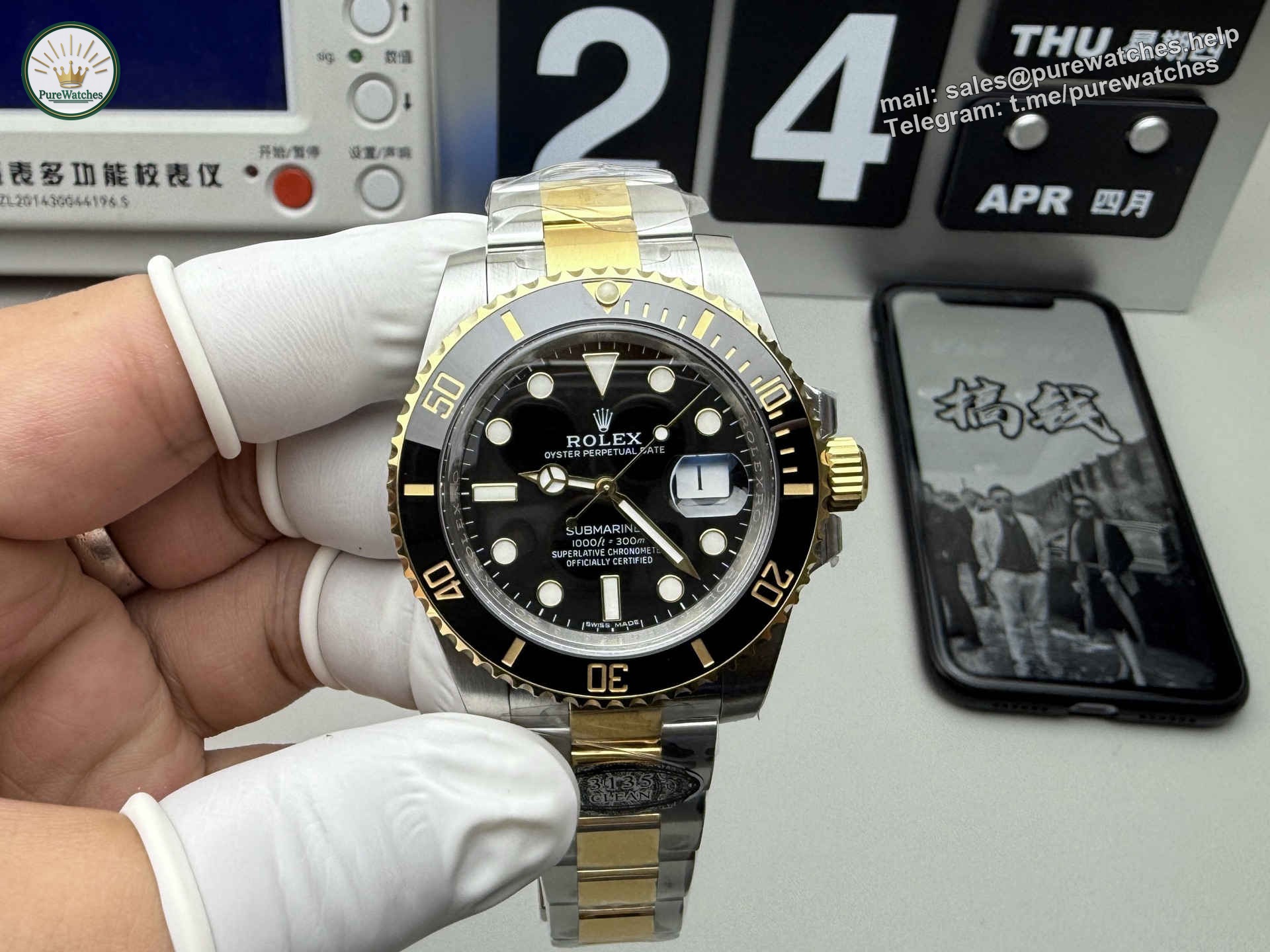 Clean Factory Rolex Submariner 116613LN – Two-Tone Black Submariner with 3135 Movement
