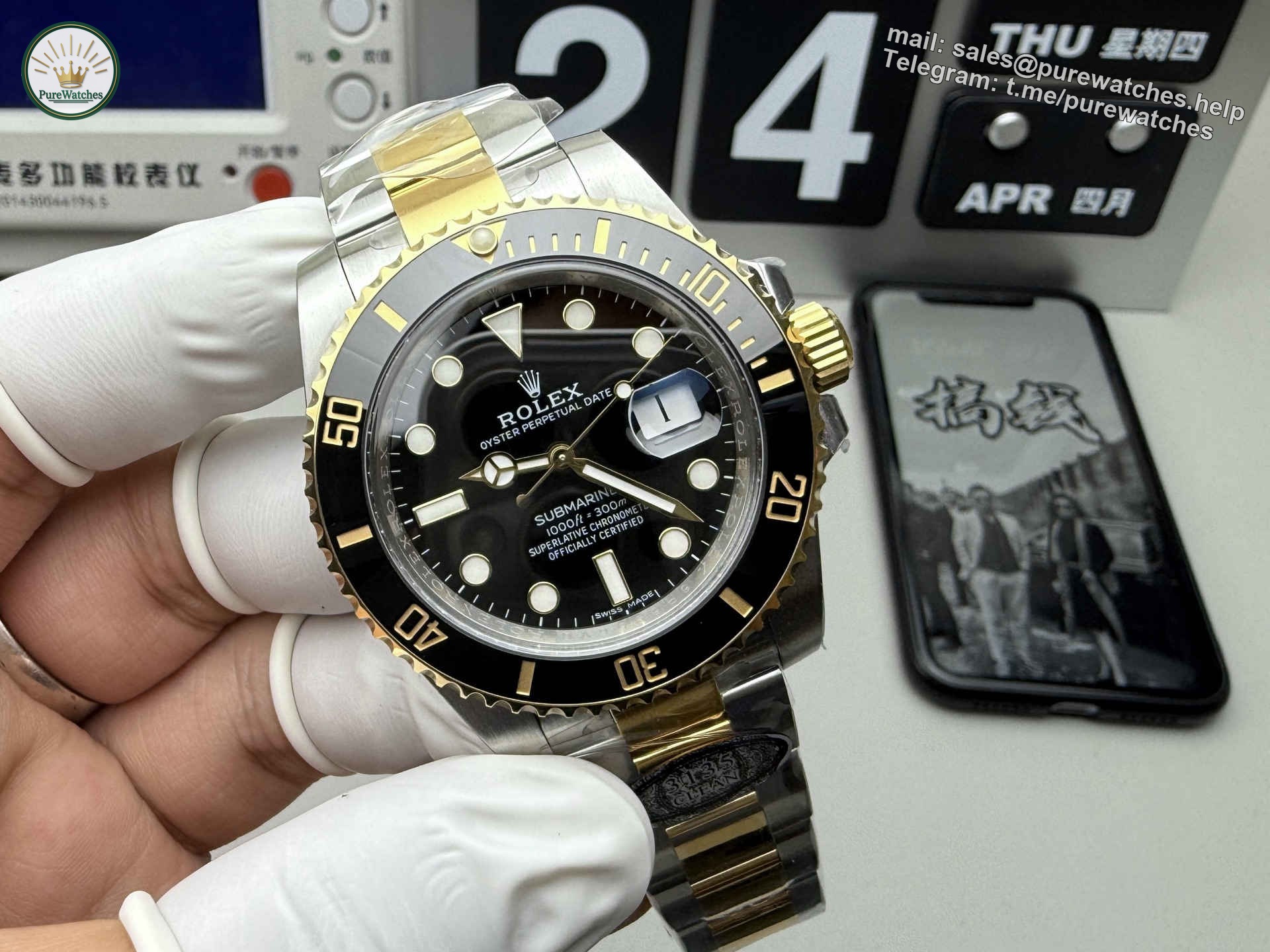 Clean Factory Rolex Submariner 116613LN – Two-Tone Black Submariner with 3135 Movement - Image 8