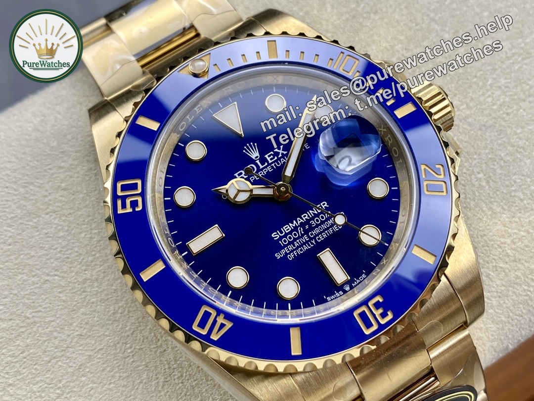 Clean Factory Rolex Submariner 126618LB – 41mm Full Gold Blue Submariner Replica - Image 2