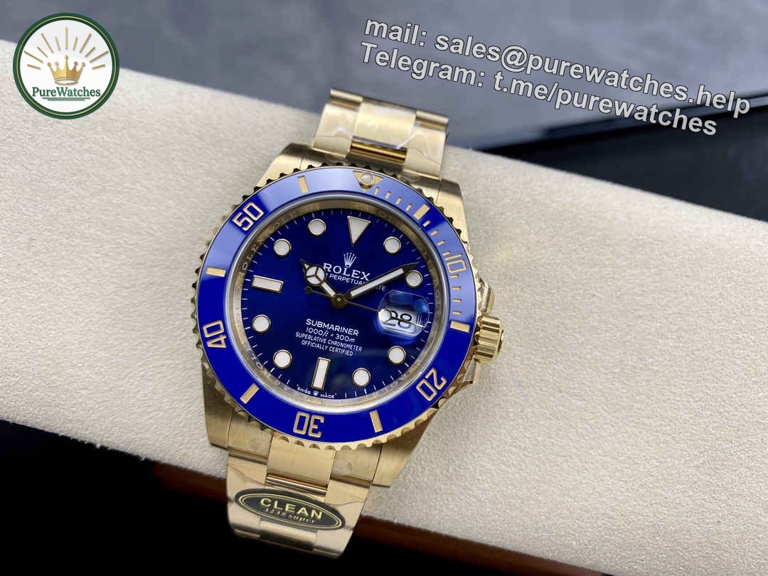 Clean Factory Rolex Submariner 126618LB – 41mm Full Gold Blue Submariner Replica - Image 4