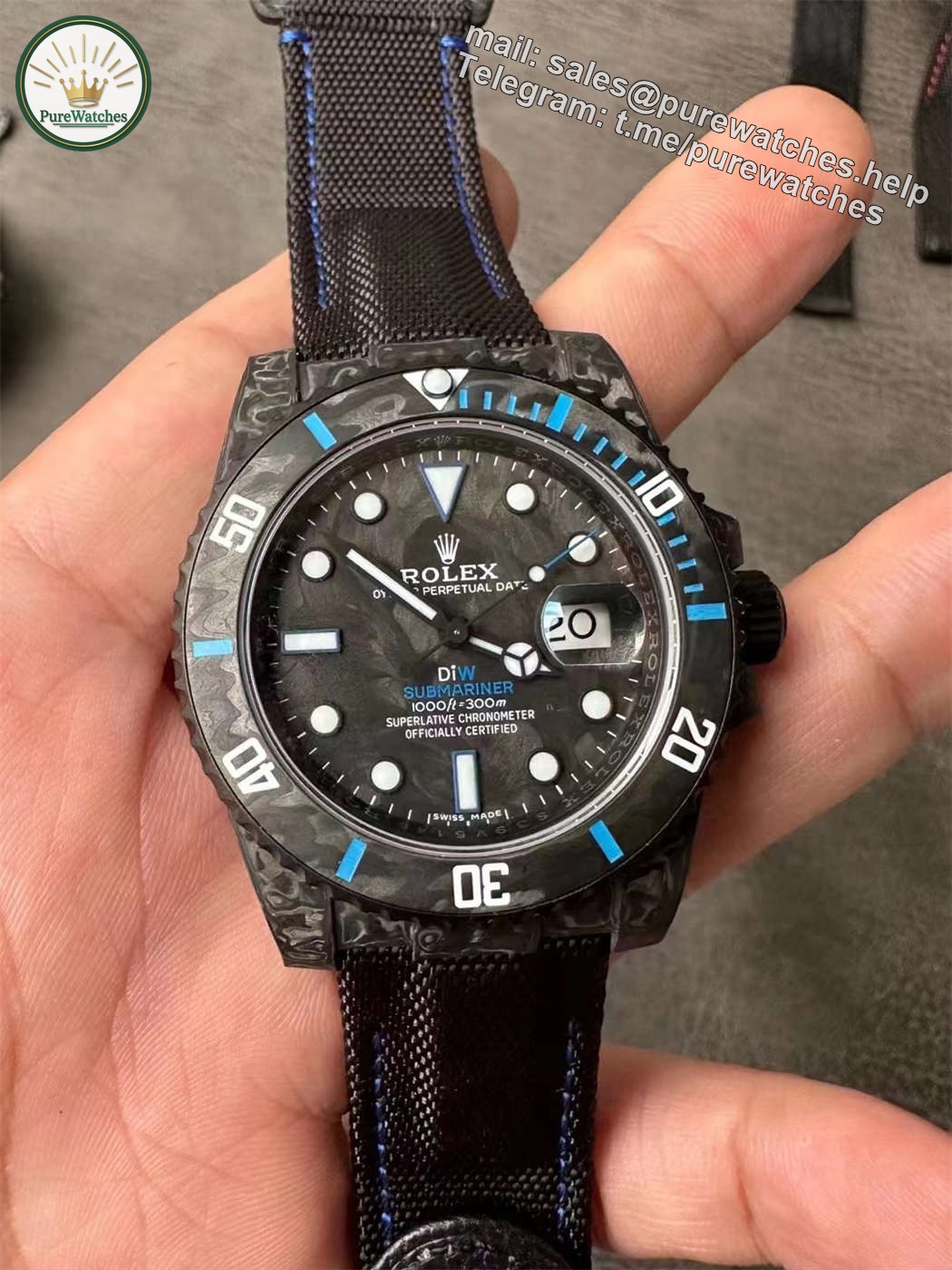 DiW Carbon Blue Submariner – VSF 40mm Forged Carbon (VS3135)