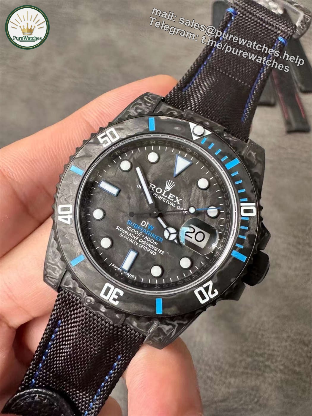 DiW Carbon Blue Submariner – VSF 40mm Forged Carbon (VS3135) - Image 7