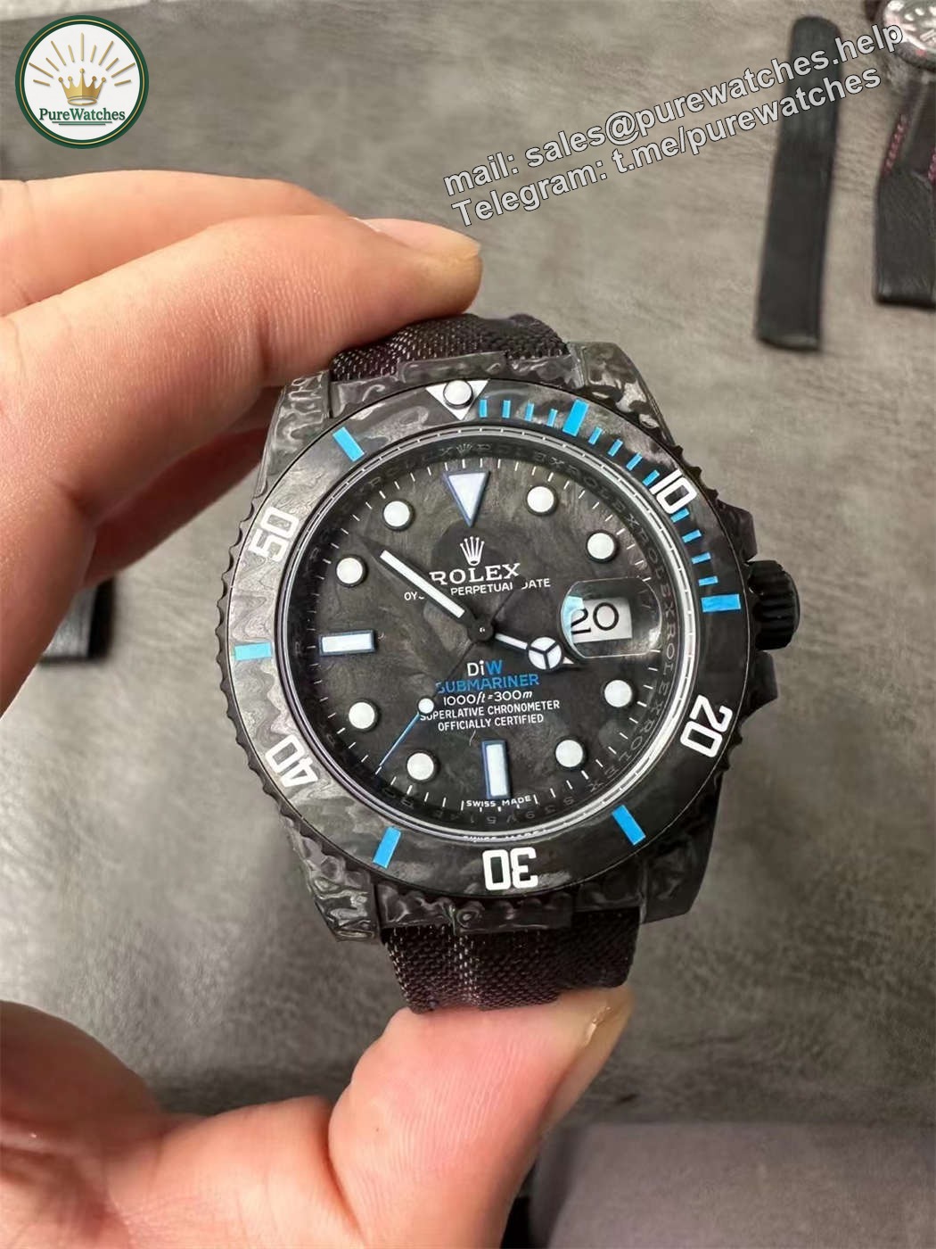 DiW Carbon Blue Submariner – VSF 40mm Forged Carbon (VS3135) - Image 9