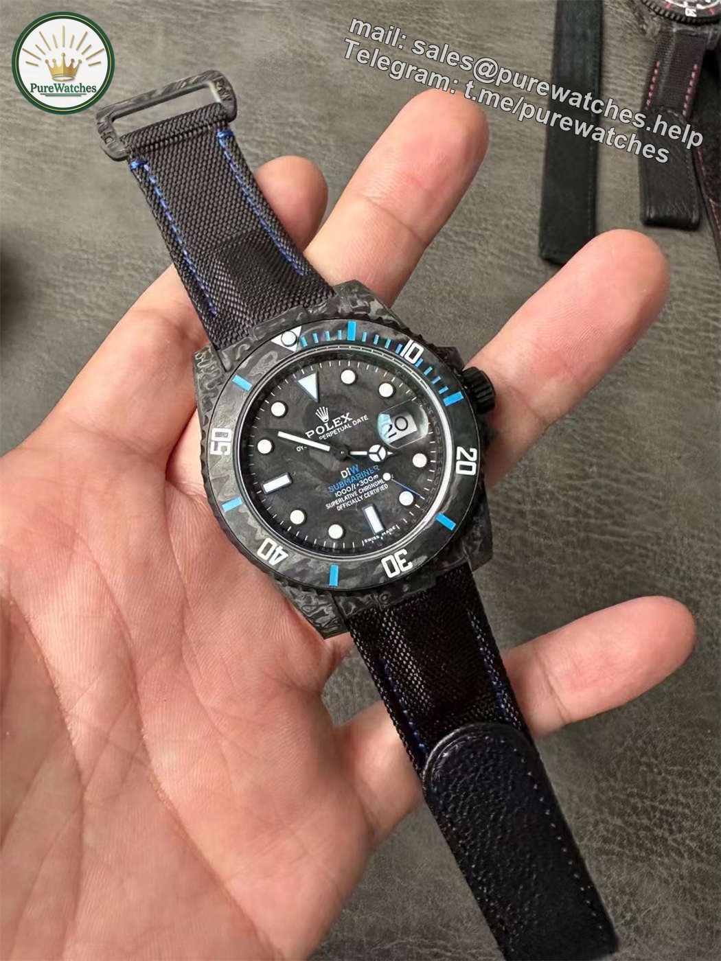 DiW Carbon Blue Submariner – VSF 40mm Forged Carbon (VS3135) - Image 2