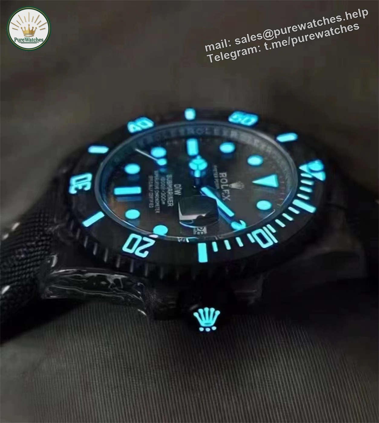 DiW Carbon Yellow Submariner – VSF 40mm Forged Carbon (VS3135) - Image 5