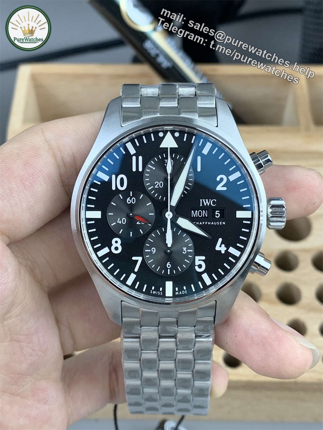 IWC Pilot IW377710 Replica – 43mm Black Dial Steel Chronograph