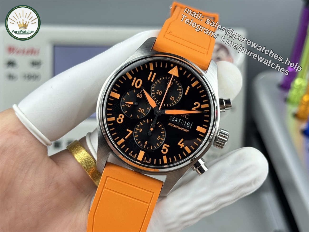 IWC Pilot IW388108 Replica – AMG Orange Dial Chronograph Edition - Image 4