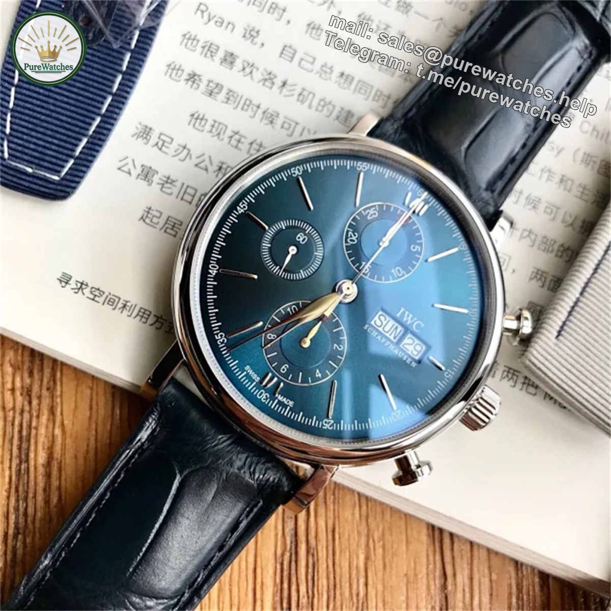 IWC Portofino Chronograph 7750 Replica – Blue Dial Luxury Dress Watch - Image 2