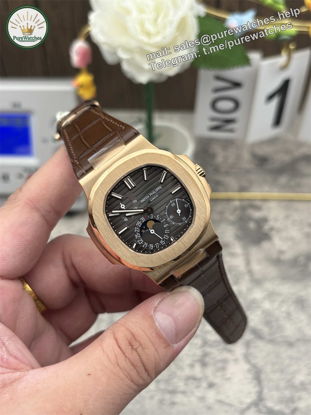 Patek Philippe Nautilus 5712 Replica �C 5712GR-001 Rose Gold Moonphase Watch