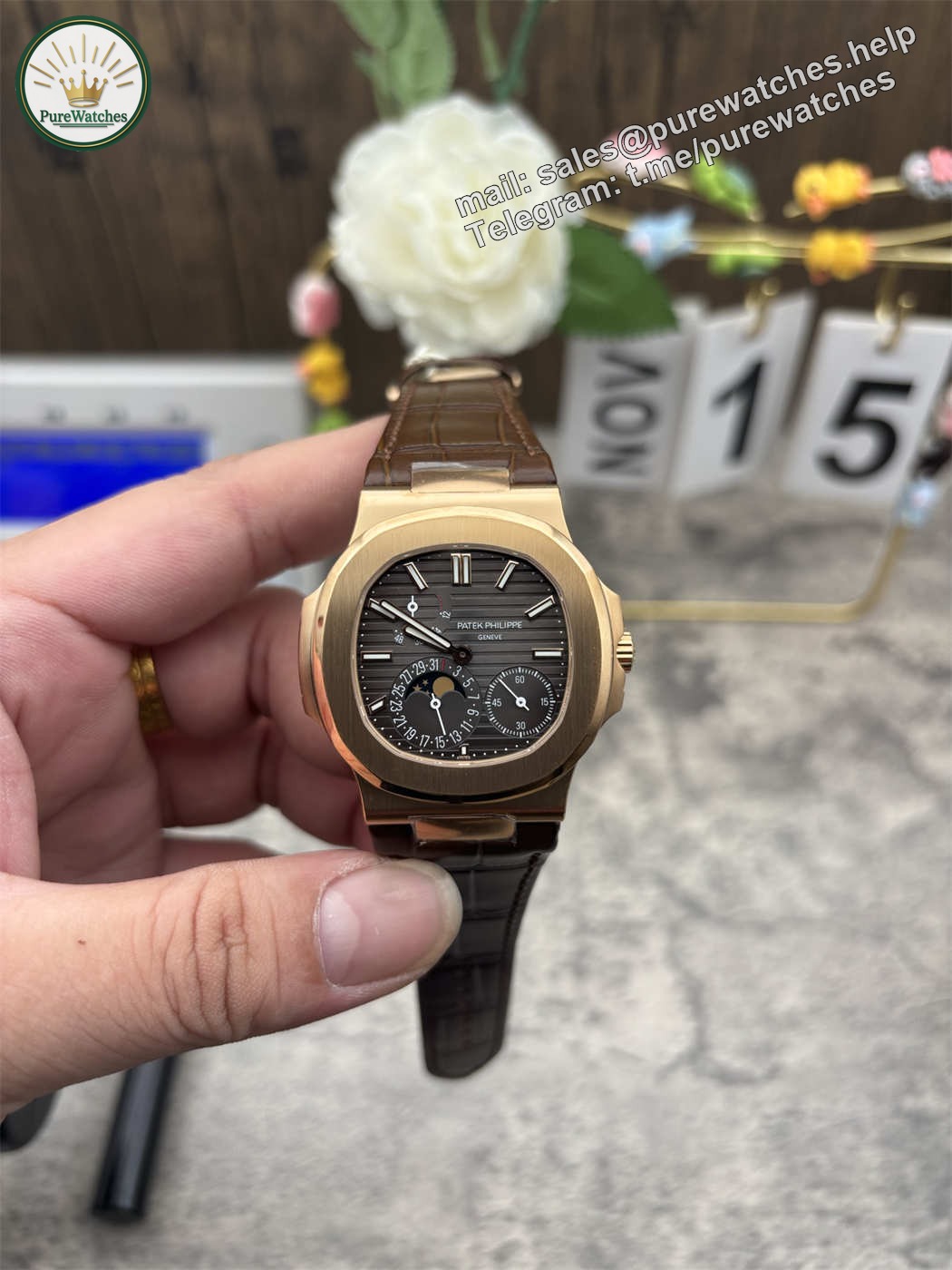 Patek Philippe Nautilus 5712 Replica �C 5712GR-001 Rose Gold Moonphase Watch - Image 5