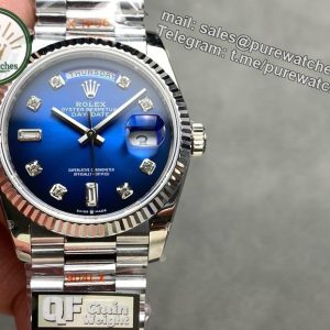 QF Factory Rolex Day-Date 36 – 36 mm White Gold Blue Dial Ladies Watch
