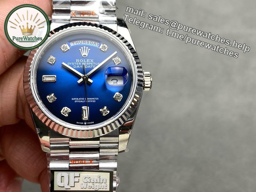 QF Factory Rolex Day-Date 36 – 36 mm White Gold Blue Dial Ladies Watch