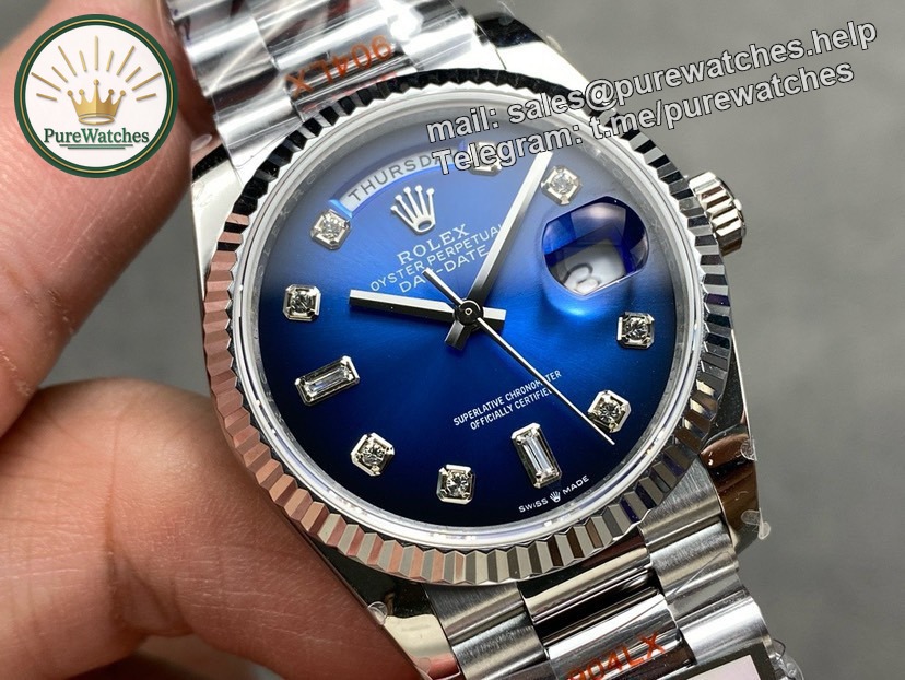QF Factory Rolex Day-Date 36 – 36 mm White Gold Blue Dial Ladies Watch - Image 7