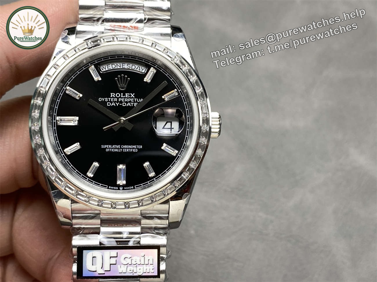 QF Factory Rolex Day-Date 40mm Replica – Full-Weight Diamond Bezel, 3255 Clone