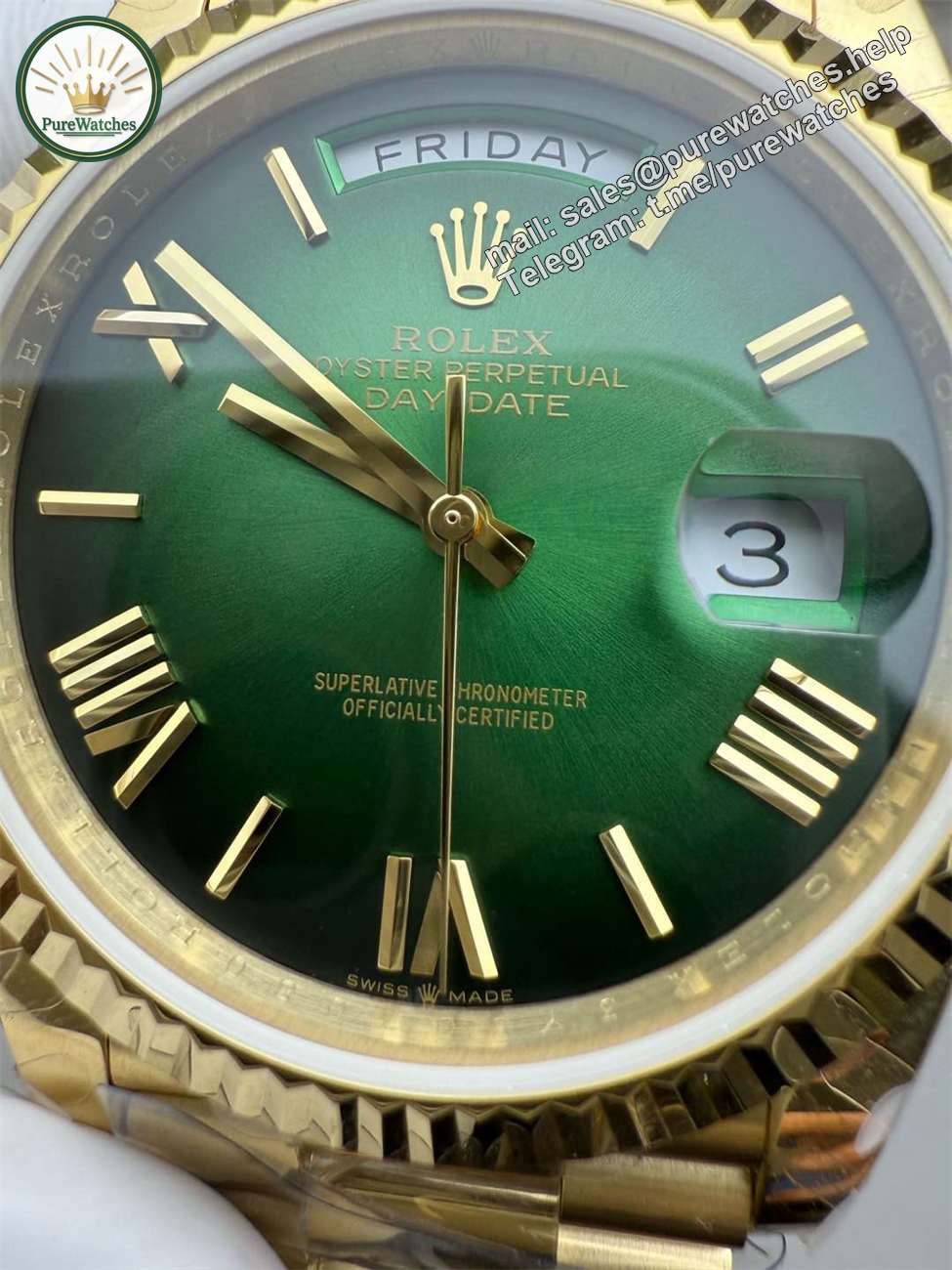 Rolex Day-Date 40 Green Replica (QF Factory) – 195g Heavy Tungsten Gold - Image 3