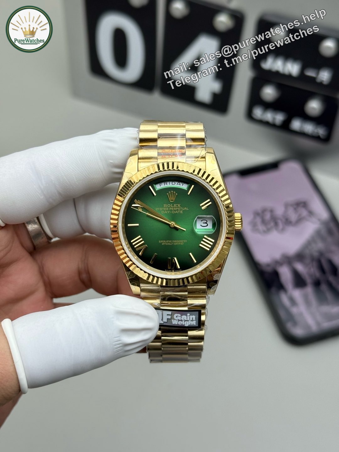 Rolex Day Date Green QF Factory 184g Replica – Full-Weight Black/Green Dial
