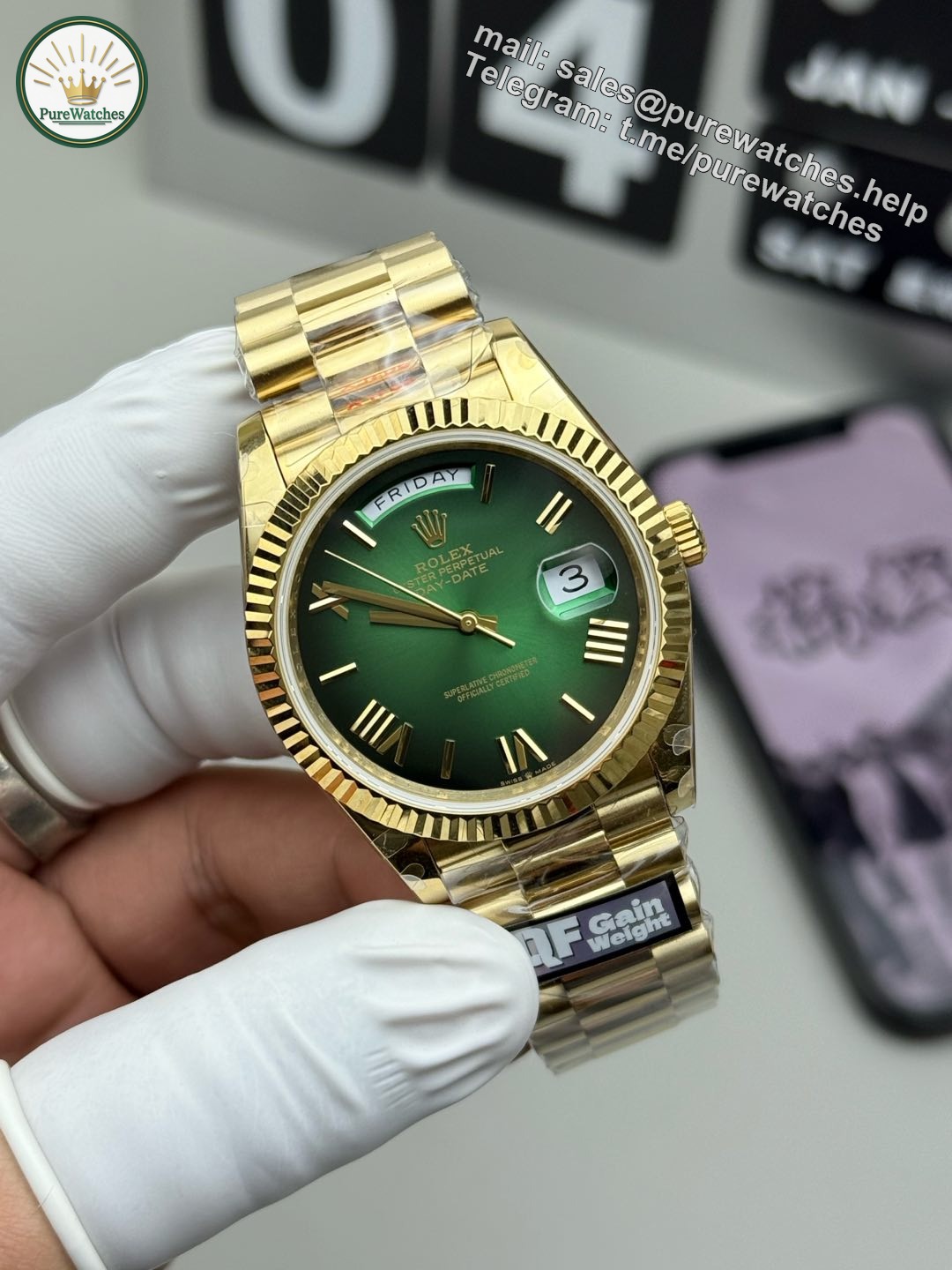 Rolex Day Date Green QF Factory 184g Replica – Full-Weight Black/Green Dial - Image 2