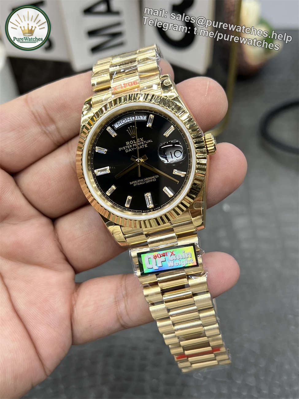 Rolex Day‑Date QF Factory 184g Replica – Black Dial, Full-Weight - Image 5