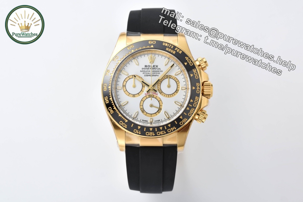 Clean Factory Rolex Daytona 126518LN Replica �C White Dial Gold Oysterflex (4131)