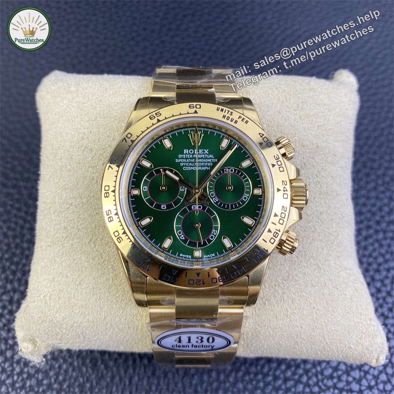 Rolex Daytona Green Dial Replica �C Clean Factory Yellow Gold 4130 Edition