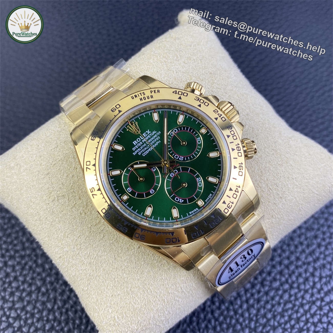 Rolex Daytona Green Dial Replica �C Clean Factory Yellow Gold 4130 Edition - Image 3