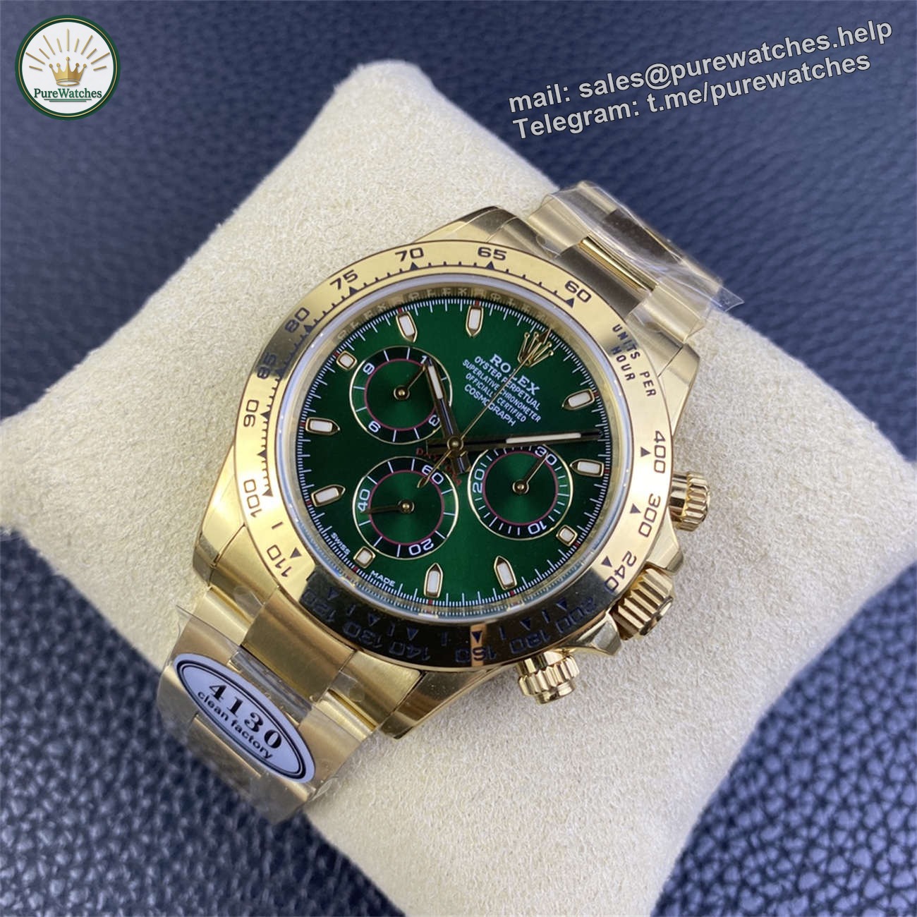 Rolex Daytona Green Dial Replica �C Clean Factory Yellow Gold 4130 Edition - Image 4