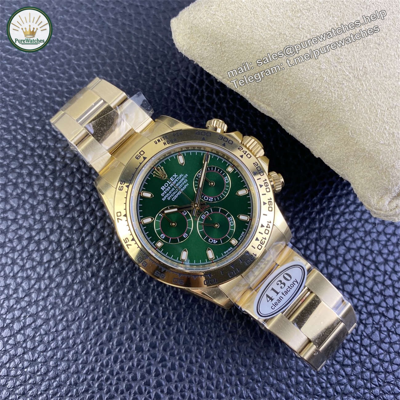 Rolex Daytona Green Dial Replica �C Clean Factory Yellow Gold 4130 Edition - Image 2