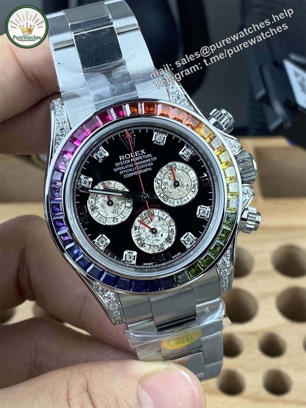 Rolex Daytona Rainbow Replica 116599 RBOW – ZF Factory White Gold 4130 Movement - Image 3