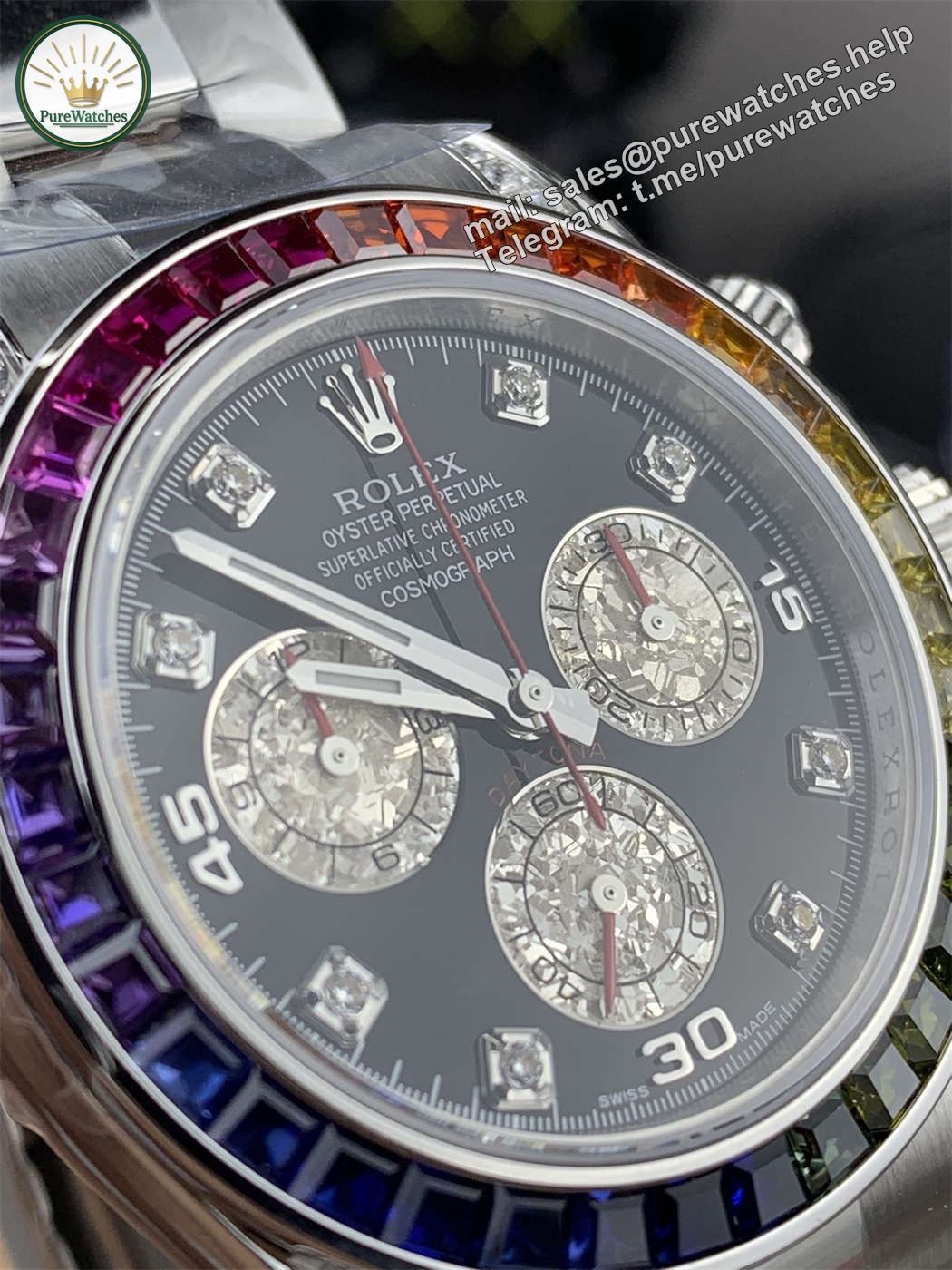 Rolex Daytona Rainbow Replica 116599 RBOW – ZF Factory White Gold 4130 Movement - Image 4