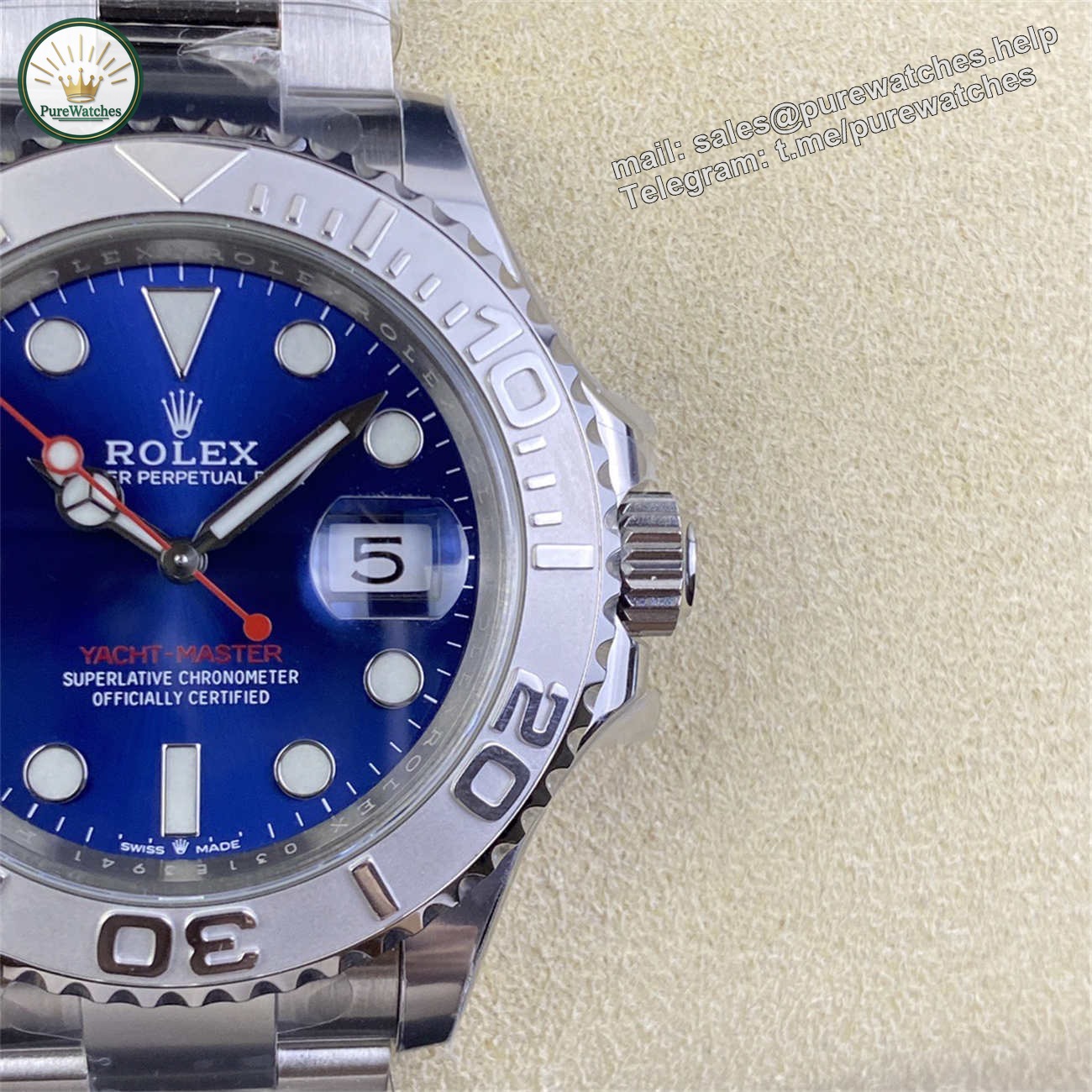Rolex Yacht-Master Blue Dial Replica – Clean Factory 40mm Platinum Bezel 3235 Clone - Image 6