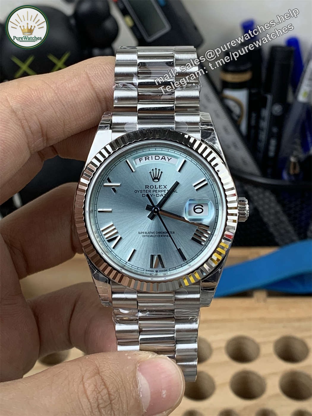 VS Factory Platinum Day-Date Ice Blue Dial Replica 40mm – Heavy Weight President Watch
