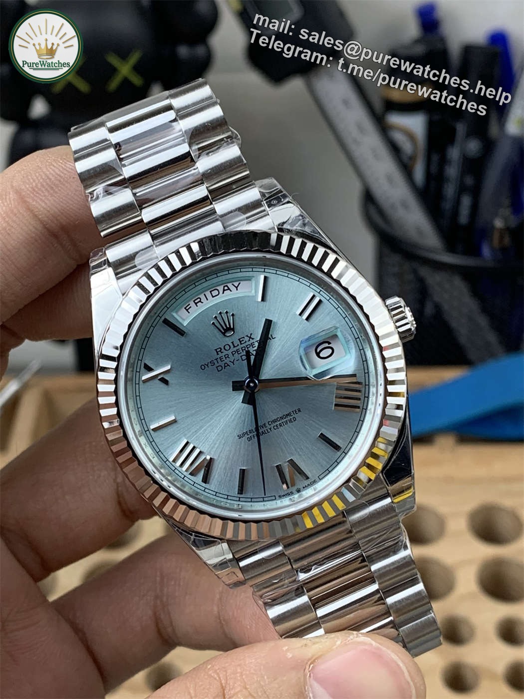 VS Factory Platinum Day-Date Ice Blue Dial Replica 40mm – Heavy Weight President Watch - Image 2