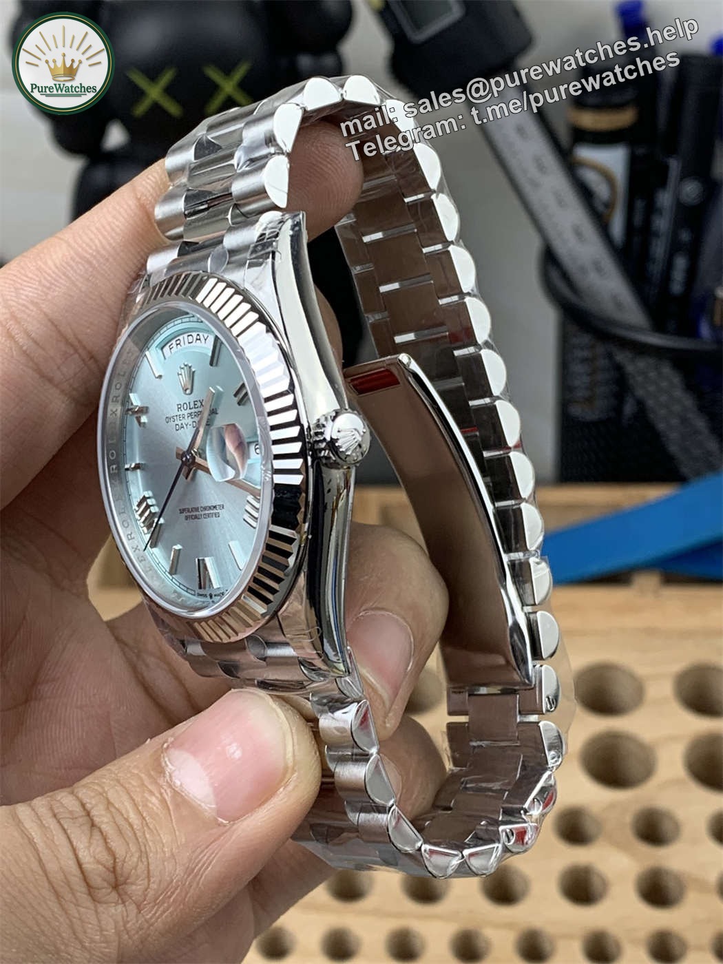 VS Factory Platinum Day-Date Ice Blue Dial Replica 40mm – Heavy Weight President Watch - Image 3