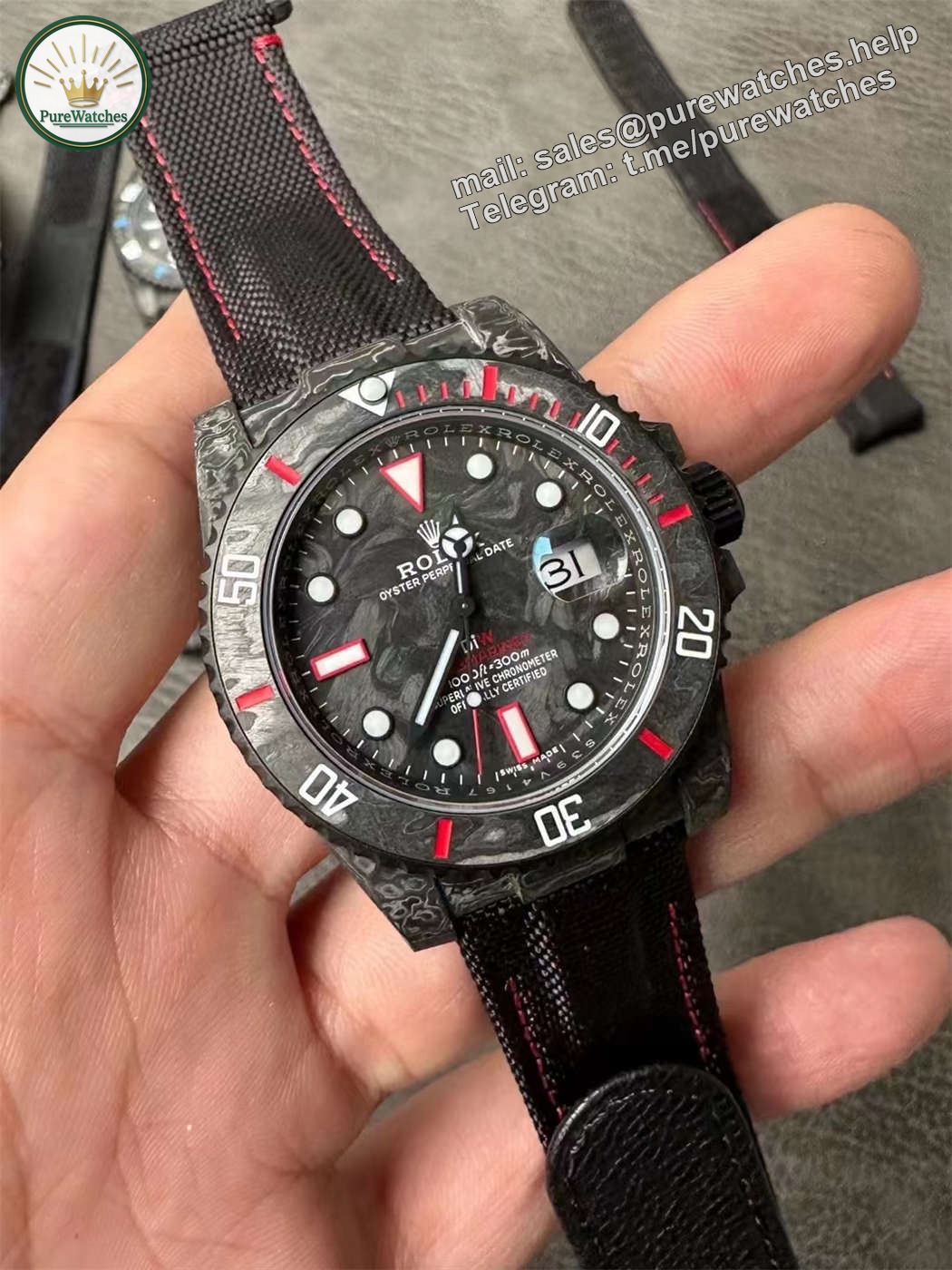 VSF DiW Carbon Submariner Red Edition – 40mm Forged Carbon (VS3135)