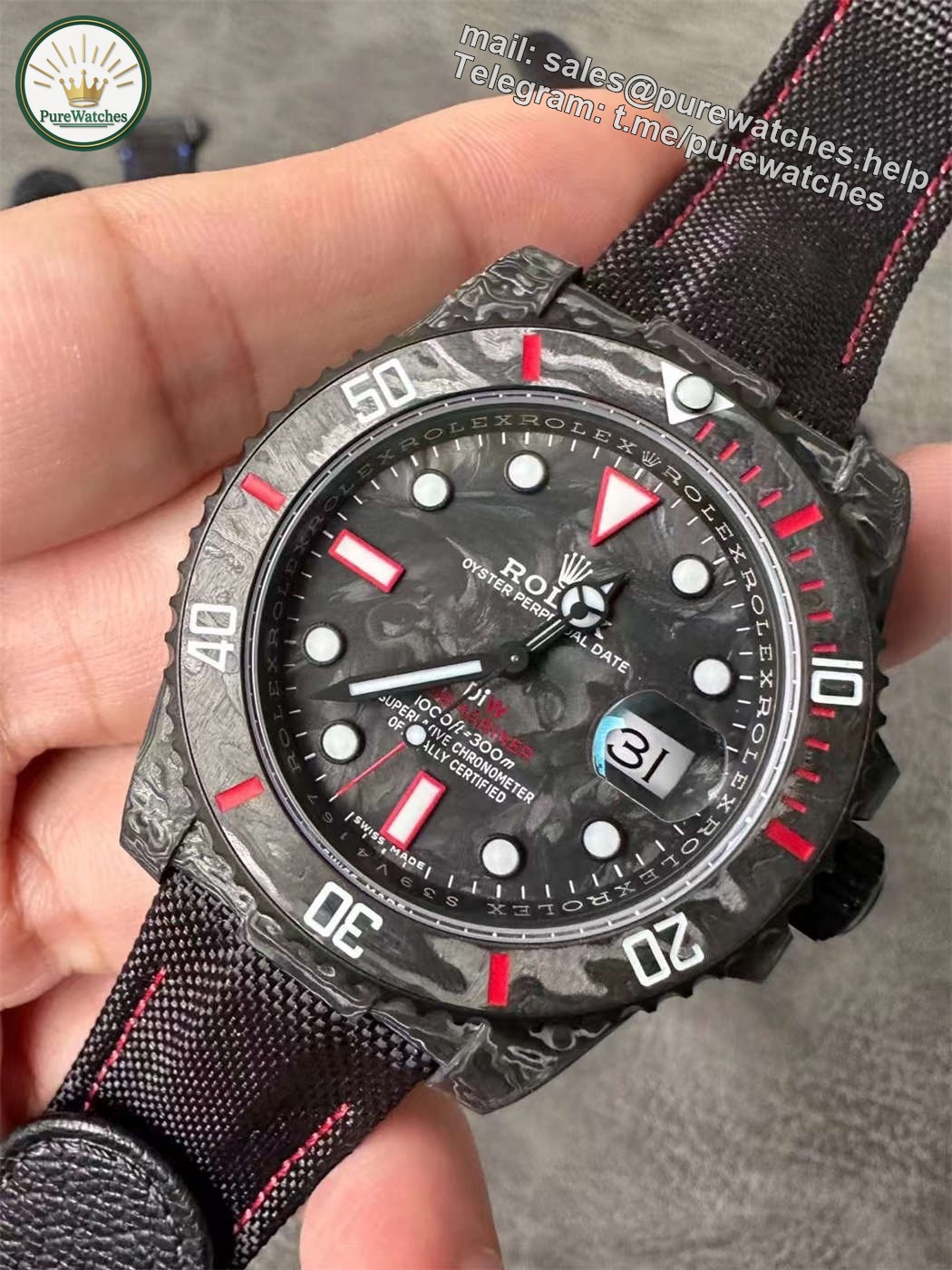 VSF DiW Carbon Submariner Red Edition – 40mm Forged Carbon (VS3135) - Image 2