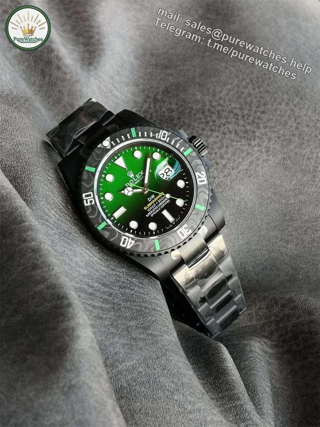 VSF DiW Submariner Gradient Green – DLC Black Steel & Carbon Bezel (VS3135) - Image 2