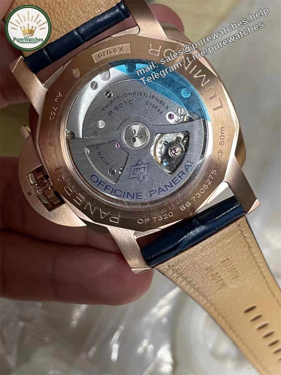 VSF PAM1114 – 44mm Luminor Marina Rose Gold Blue Dial Replica - Image 2