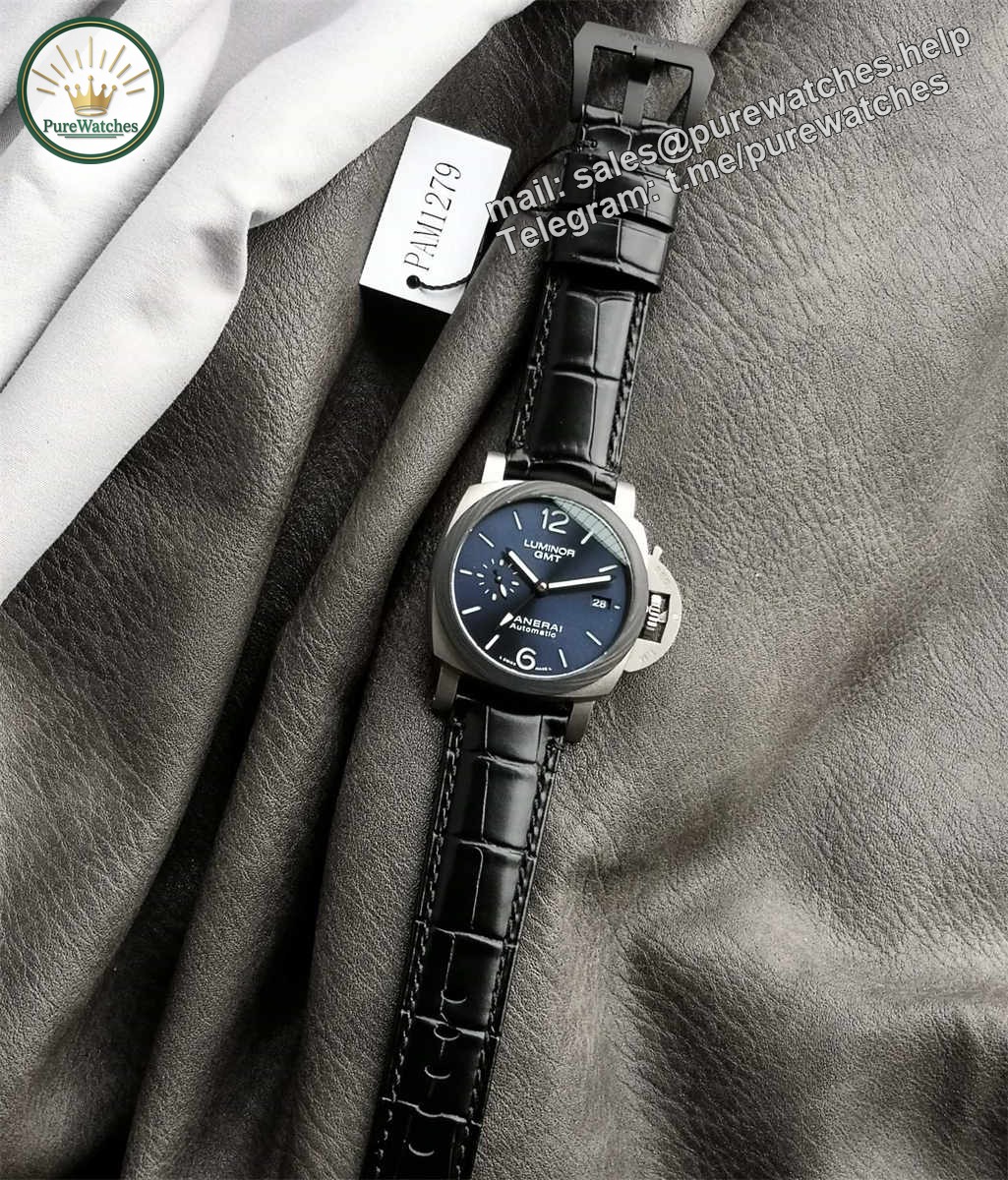 VSF Panerai PAM01279 – 42mm Titanium Luminor GMT Blue Sunburst Dial Replica - Image 5