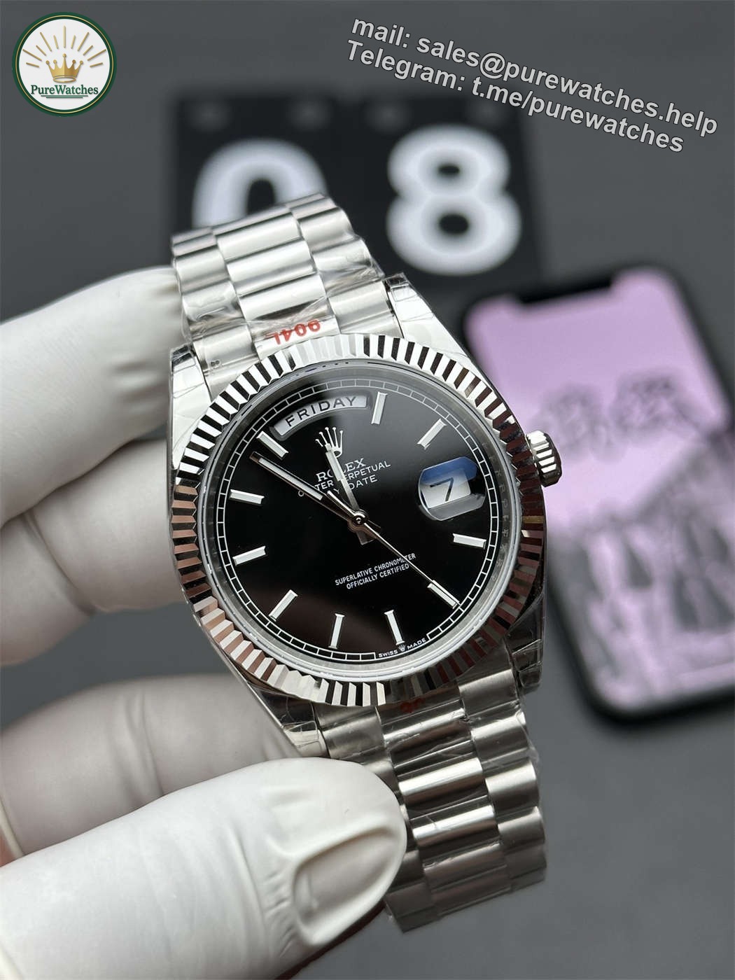 VSF Tungsten Day-Date 40 Black Motif Dial – 228239 White Gold (182g Weighted) - Image 2