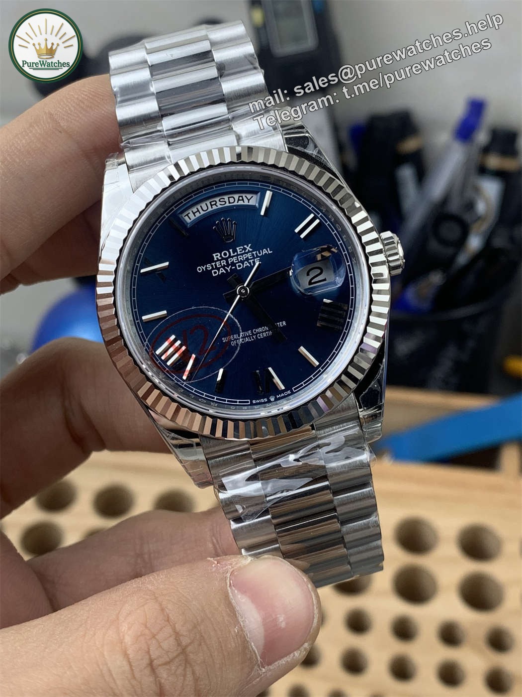 VSF Tungsten Day-Date 40 Bright Blue – 228239 White Gold (182g Weighted) - Image 2