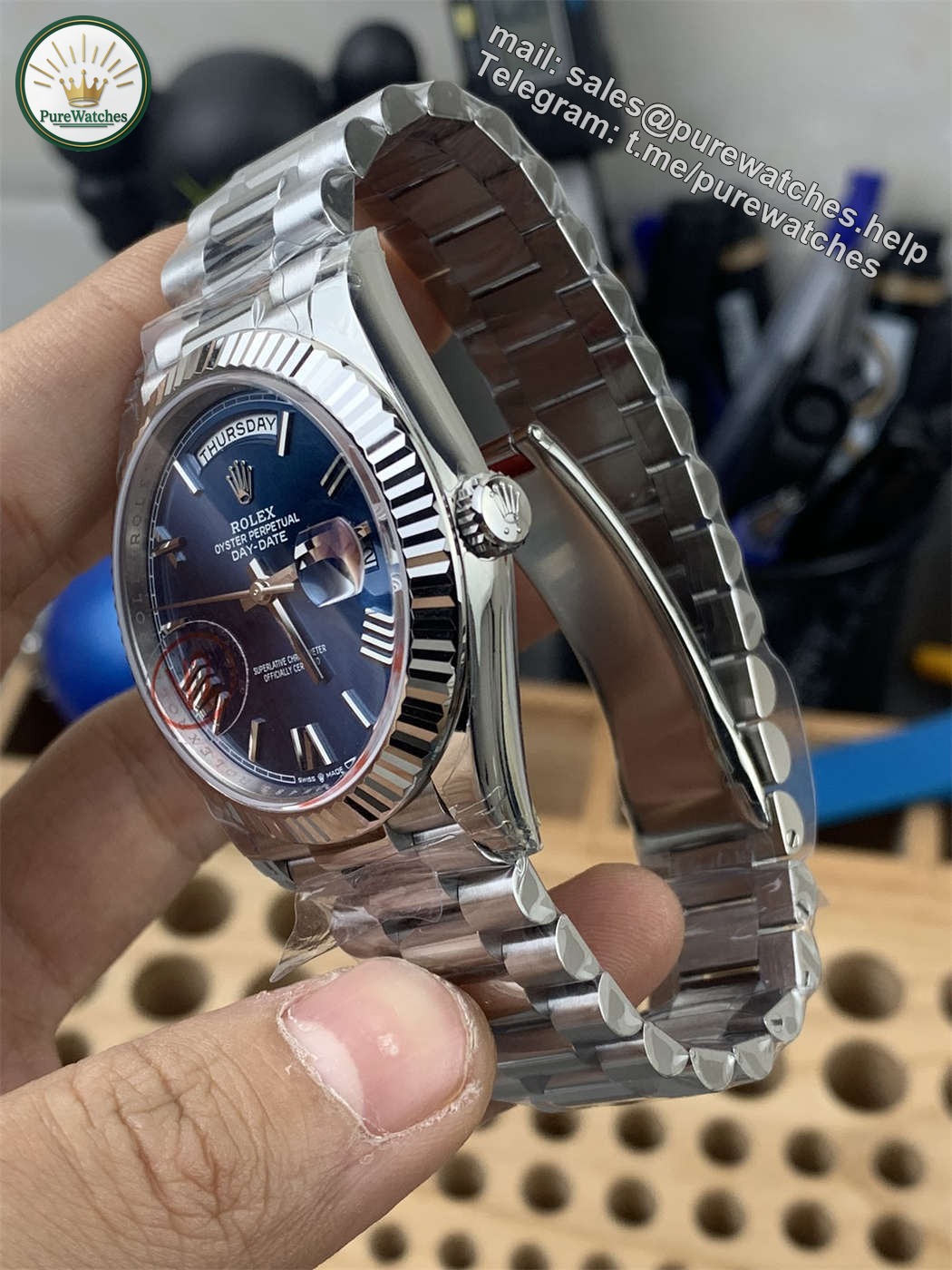 VSF Tungsten Day-Date 40 Bright Blue – 228239 White Gold (182g Weighted) - Image 3