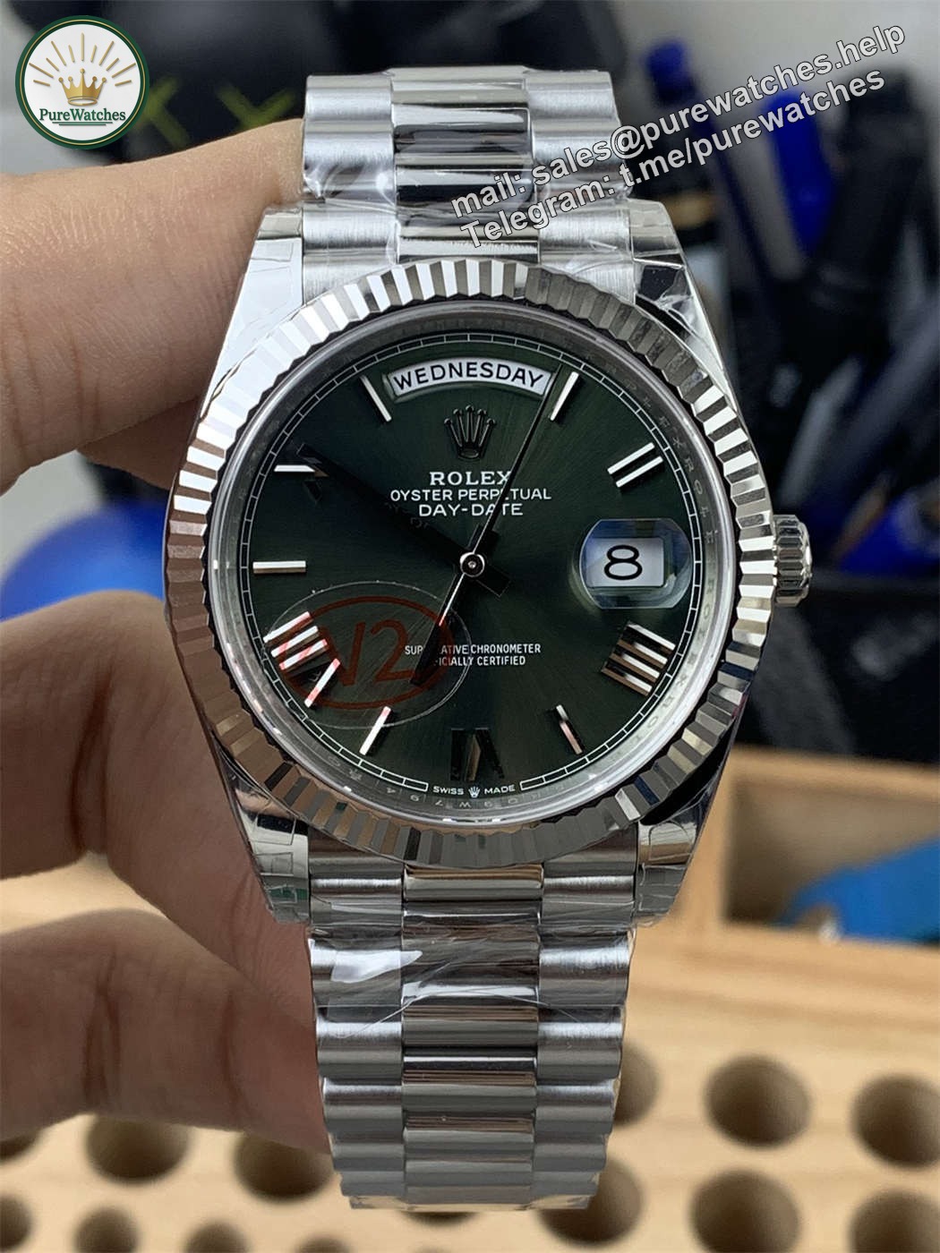VSF Tungsten Day-Date 40 Olive Green – 228239 White Gold (182g Weighted) - Image 2